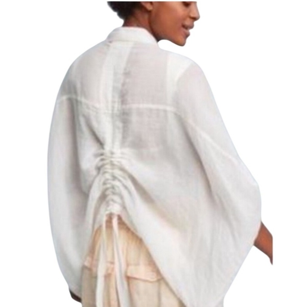 Anthropologie Lilka Coastline Lagenlook Breeze Cream Oversized Jacket Ruched M/L